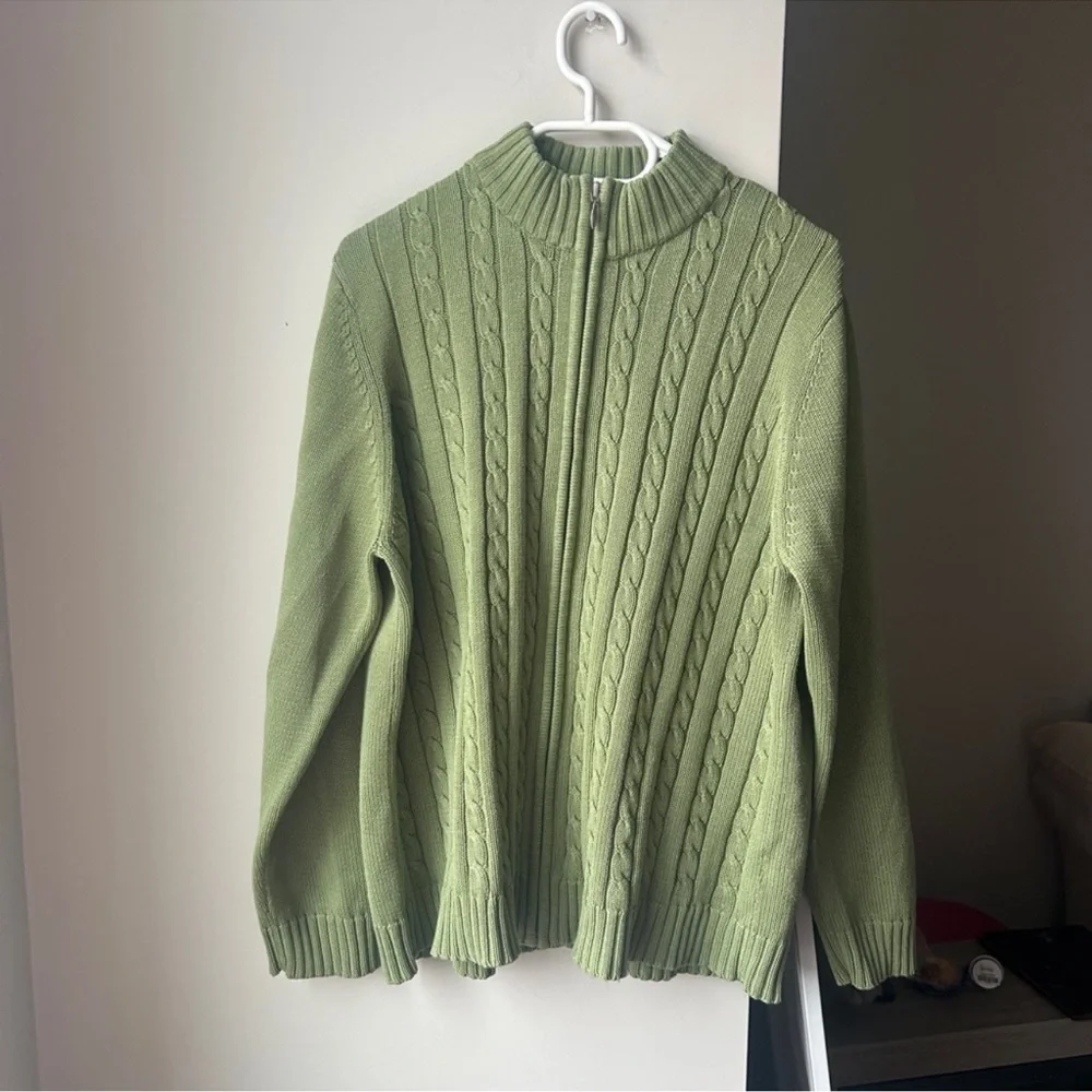 Tradition Country Collection Cable Knit Zip Sage Sweater XL Vintage - Picture 1 of 6